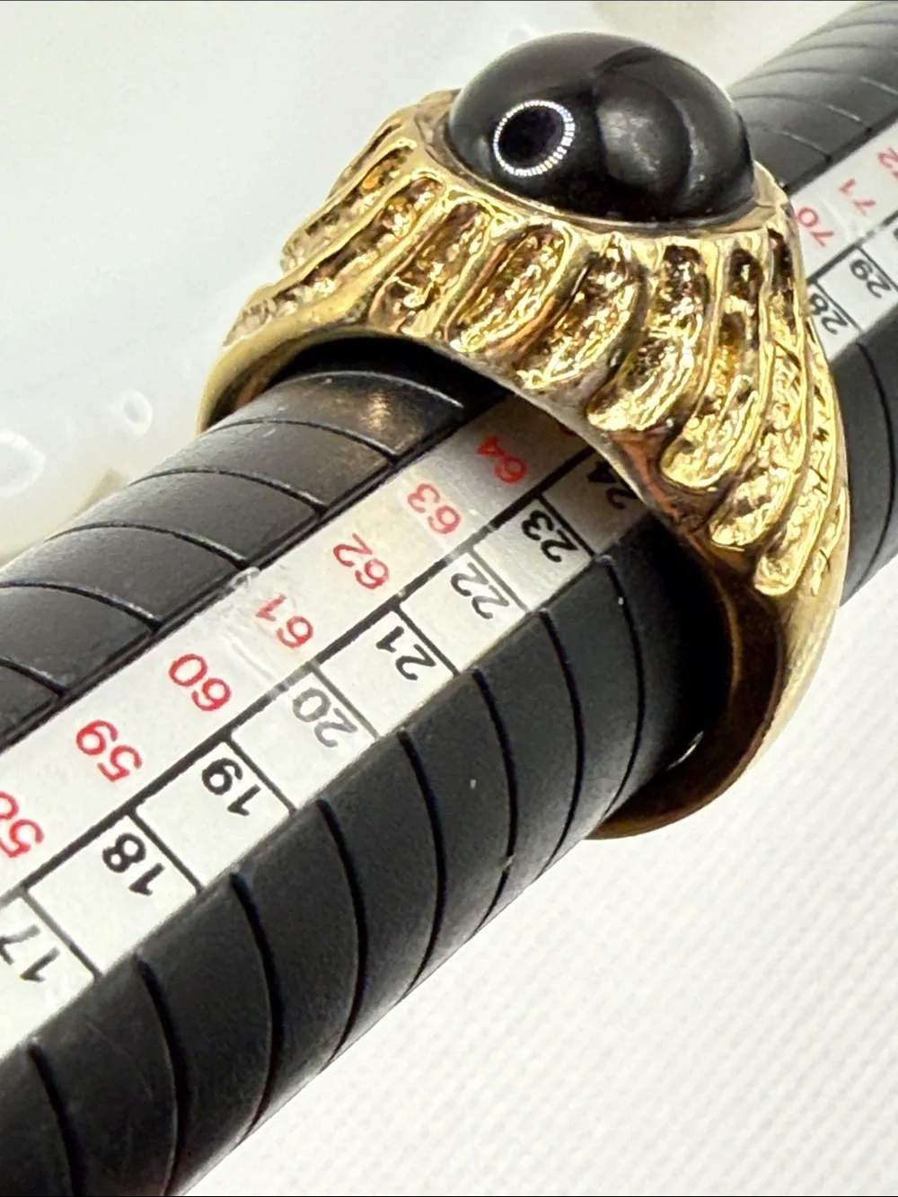 Vintage Big Gold Tone Ring with Black Cabochon size 11.5